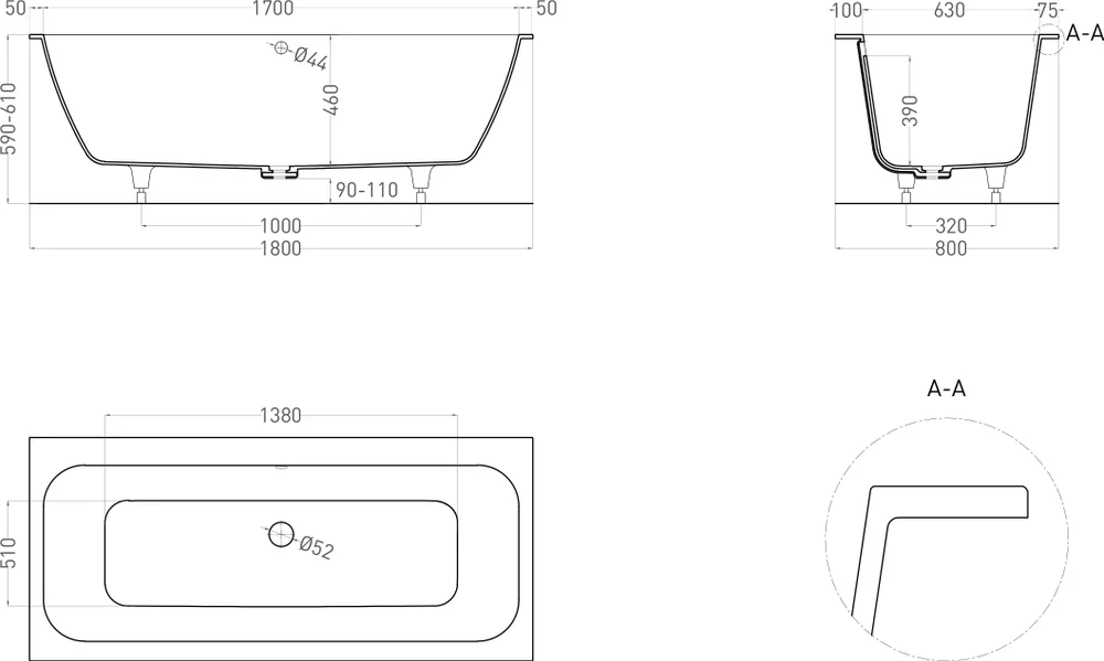 Salini Orlanda Axis S-Sense ванна прямоугольная 180х80 103212M