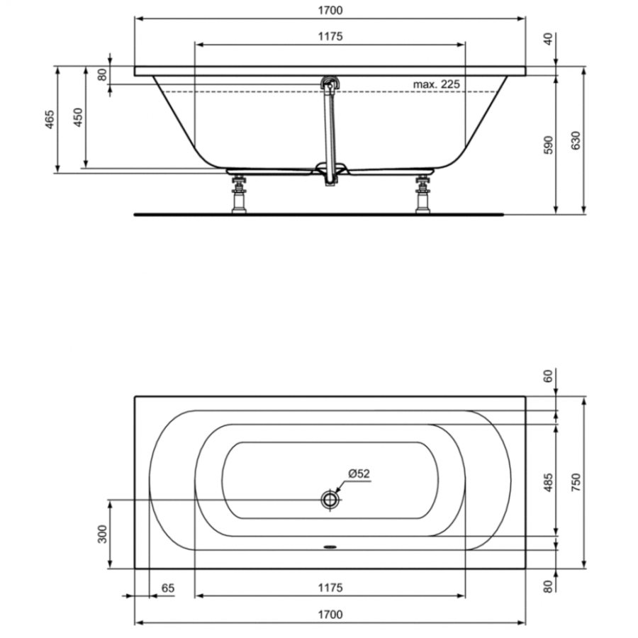 Ideal Standard Hotline ванна акриловая прямоугольная 170х75 K274901