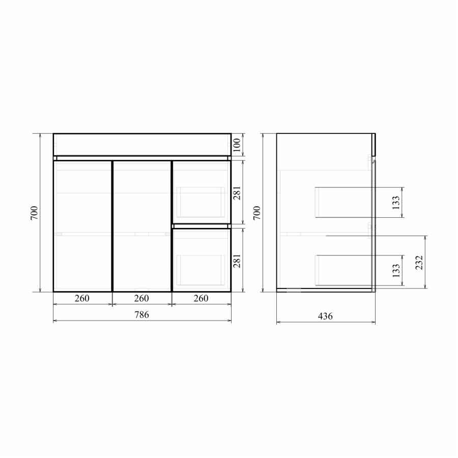 Mirsant Next 80 тумба напольная 2 двери и 2 ящика (раковина More 80) УТ000020185+УТ000040446