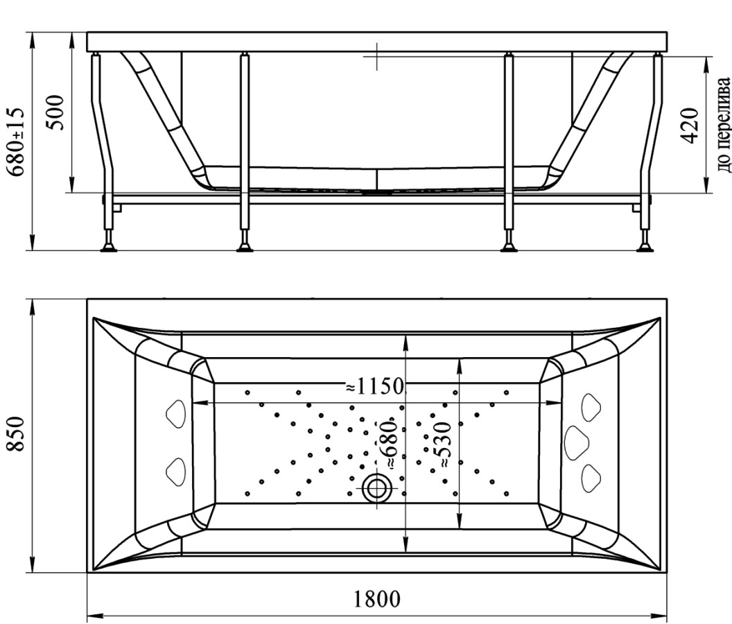 Radomir Палермо Комфорт Chrome 180x85 см ванна акриловая прямоугольная c гидромассажем белая