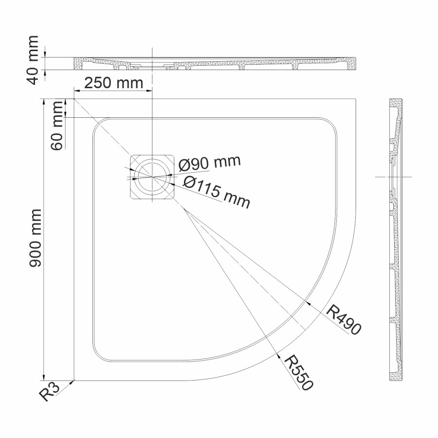 WasserKRAFT Dinkel 58T01 душевой поддон из искусственного камня 90*90*4