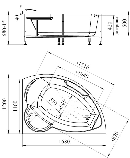 Wachter Алари 168x120 см ванна акриловая асимметричная с гидромассажем и фронтальной панелью хром левая