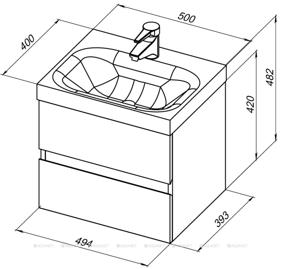 Aquanet Беркли 50 тумба с раковиной подвесная белый/дуб рошелье 00254288