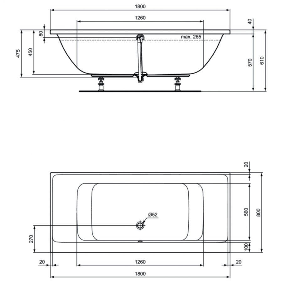Ideal Standard Connect Air ванна акриловая прямоугольная 180х80 E106701