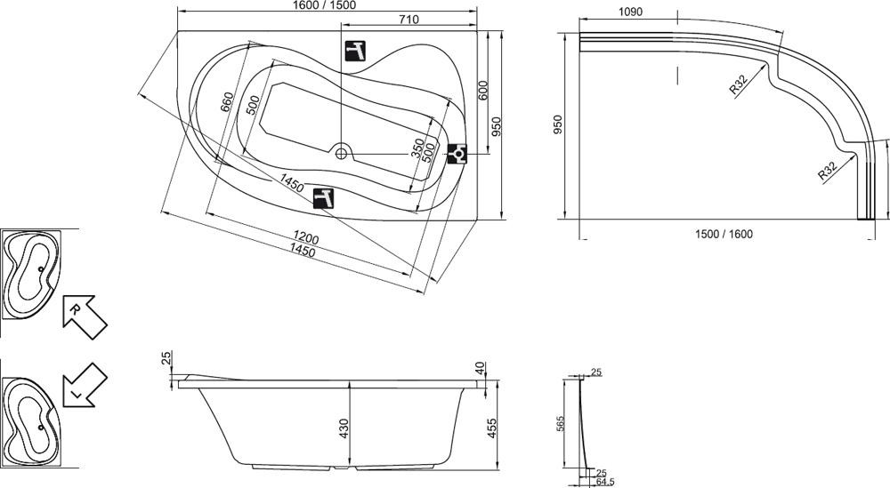 Ravak Rosa 95 150*95 ванна акриловая левая C551000000