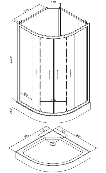 Am.Pm Joy W85C-001-090GT душевое ограждение 90*90*205