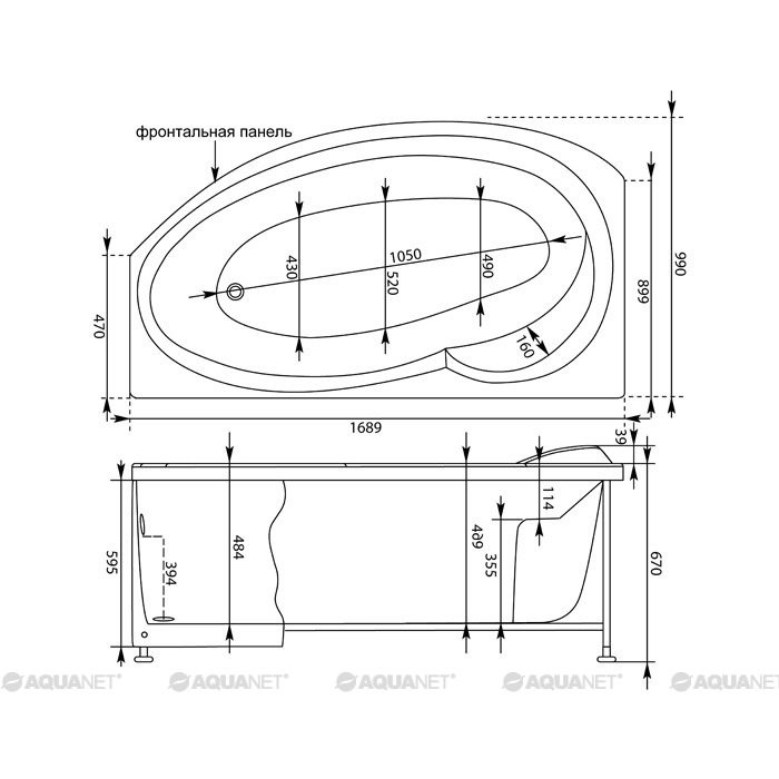 Aquanet Jersey 170*90 ванна акриловая левая с каркасом 00205405