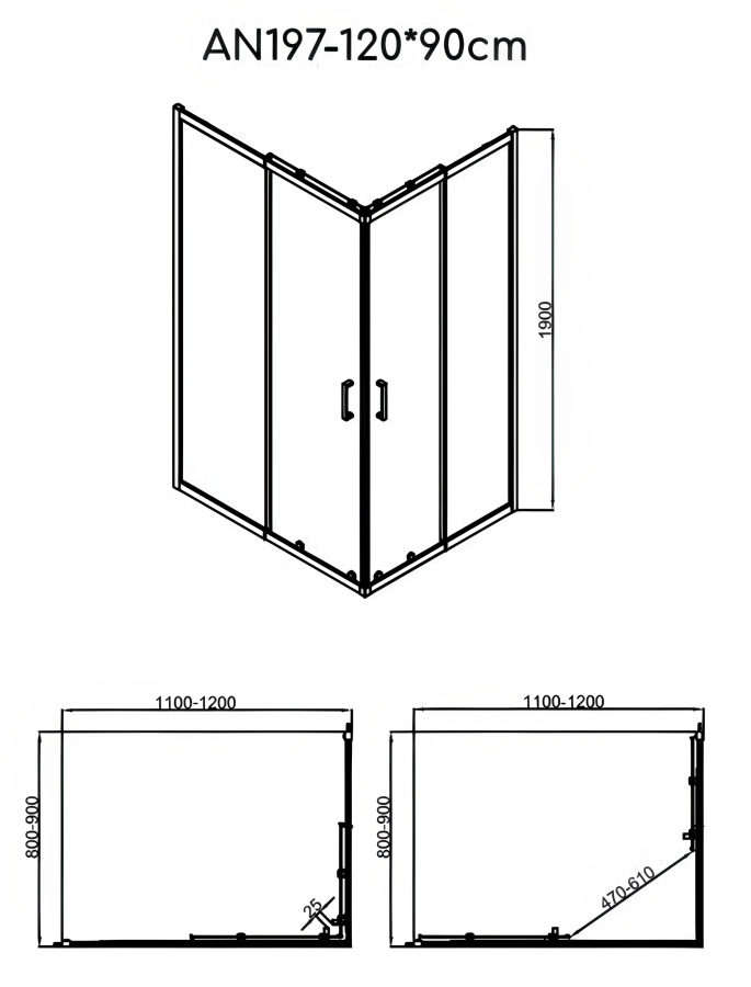 Aqua Nero Душевое ограждениe 120*90*190 хром AN197-120*90cm