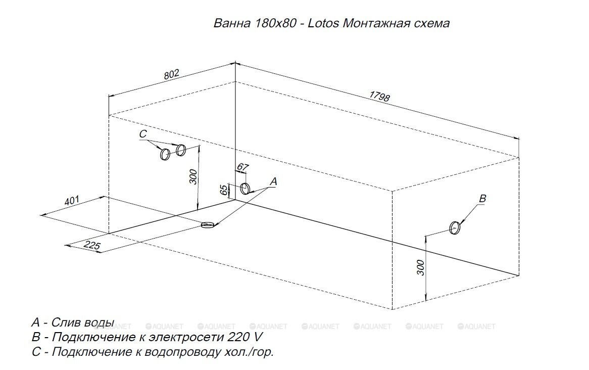 Акриловая ванна Aquanet Lotos 180x80 (с каркасом) 00332845