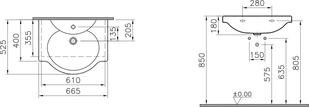 Vitra Arkitekt 4047B003-0001 раковина подвесная 66 см