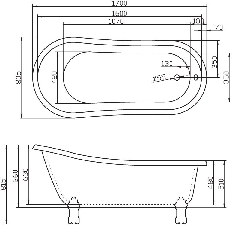 BelBagno BB04-CRM Акриловая ванна классическая отдельностоящая