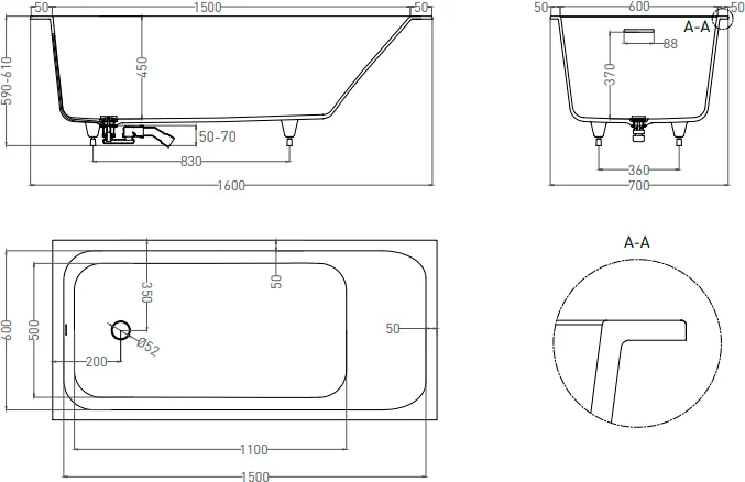 Salini Orlanda Kit S-Sense ванна прямоугольная 160х70 102115G