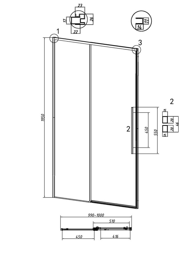 Дверь в нишу Grossman Galaxy 100.K33.01.100.42.00 (100х195) графит сатин,стекло прозрачное,раздвижная, 1 место