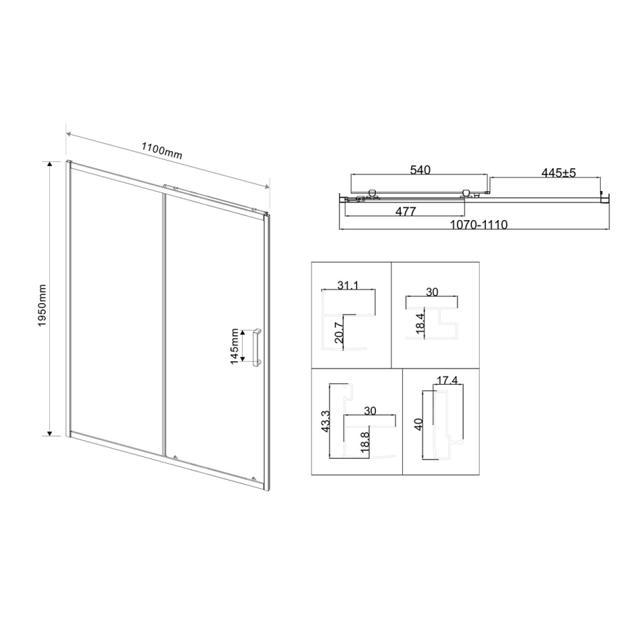 Vincea City душевая дверь 110 см черная / прозрачная VDS-5CT110CLB