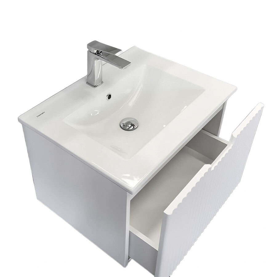 Подвесная тумба-умывальник Comforty Муром-60П белая матовая с раковиной Comforty 60E 00-00005266