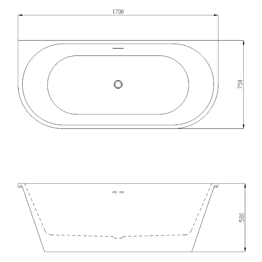 Ванна акриловая Azario ELCON 1700x750x580 пристенная, в комплекте с сифоном и металлической рамой ELC17075