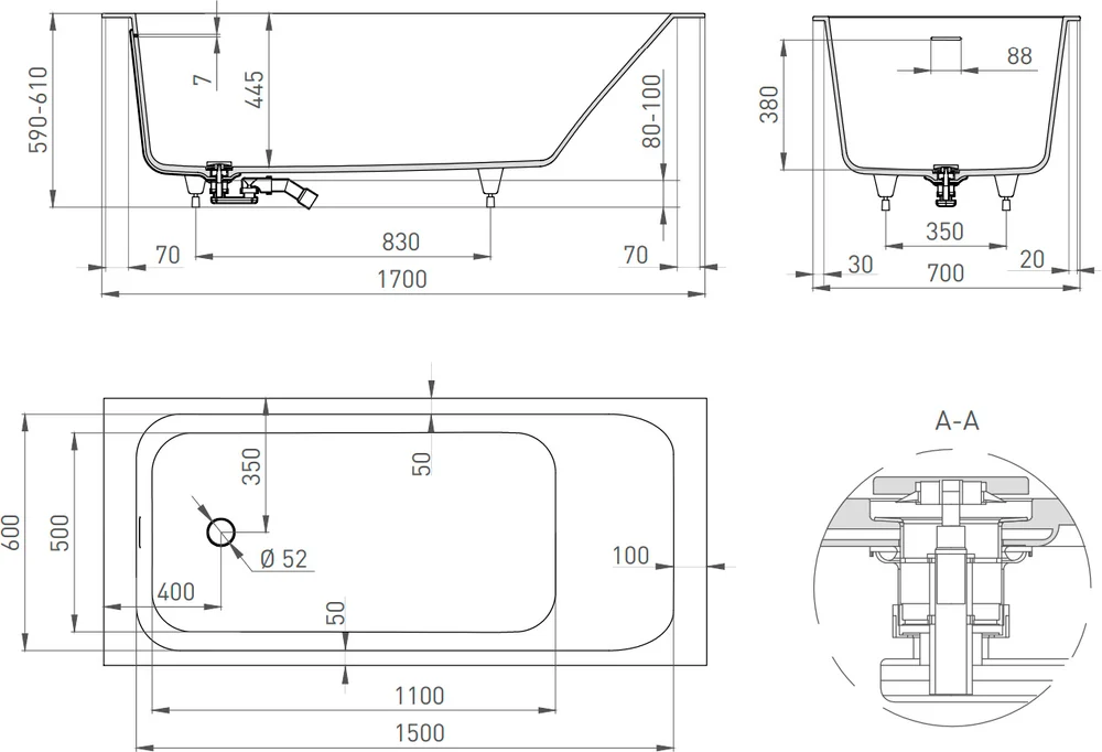 Salini Orlanda Kit S-Stone ванна прямоугольная 170х70 102121M