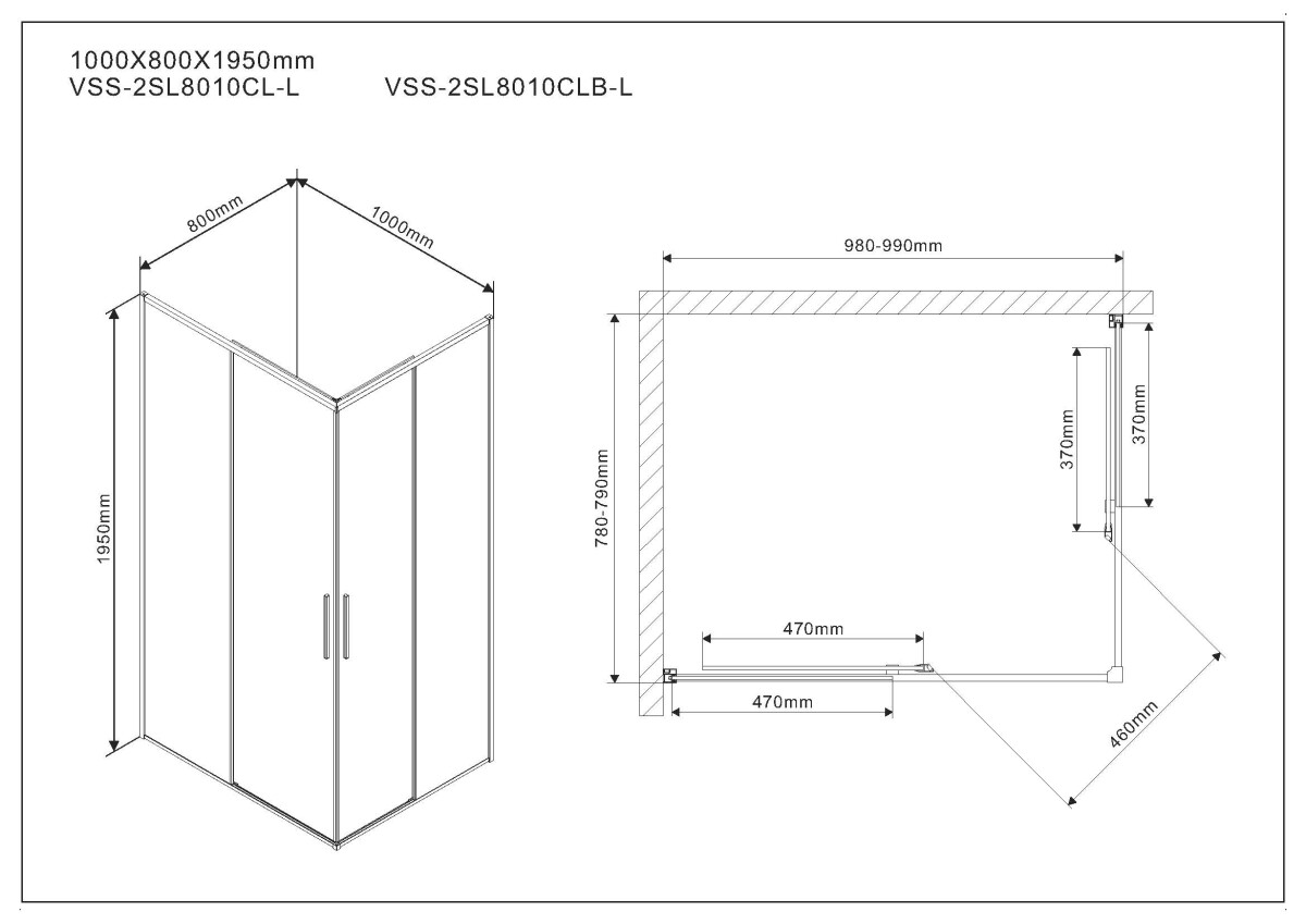 Vincea Slim душевой уголок VSS-2SL8010CLB-L 100х80 черный, стекло прозрачное