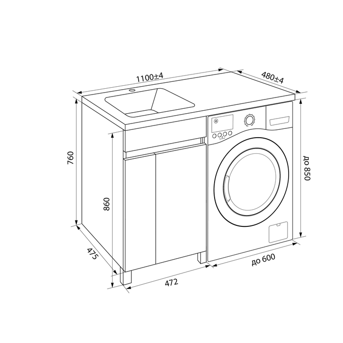 Iddis Optima Home тумба 110 см с раковиной левая для стиральной машины OPH11LDi95K