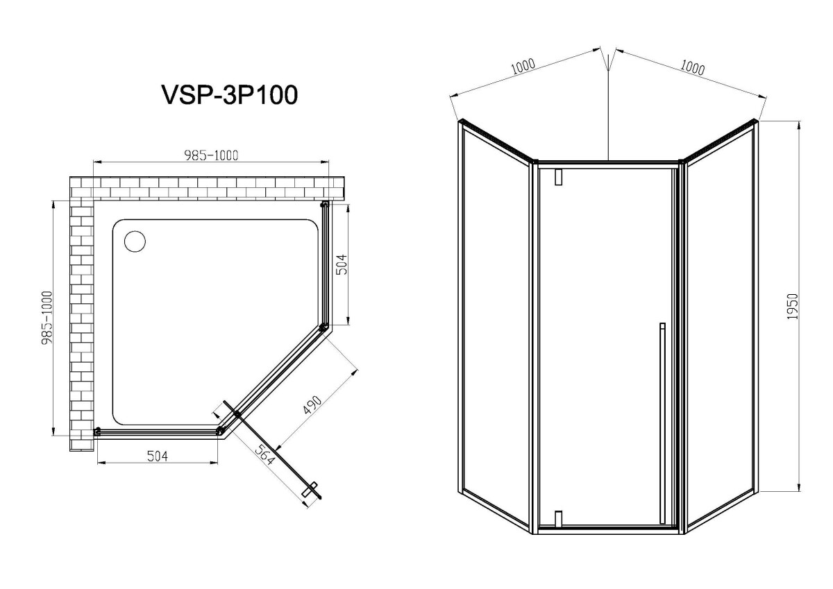 Vincea Penta душевой уголок VSP-3P100CL 100х100 хром, стекло прозрачное