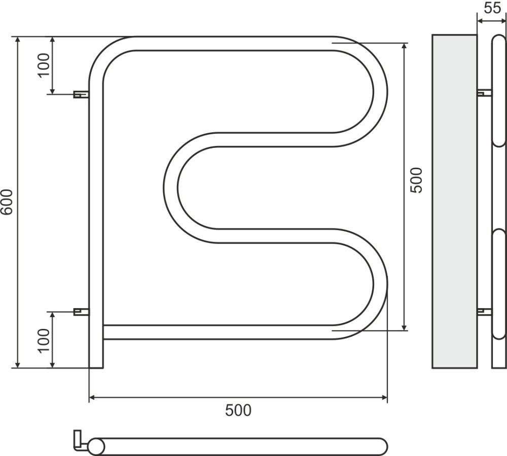 Terminus F-образный поворотный полотенцесушитель электрический 500*500