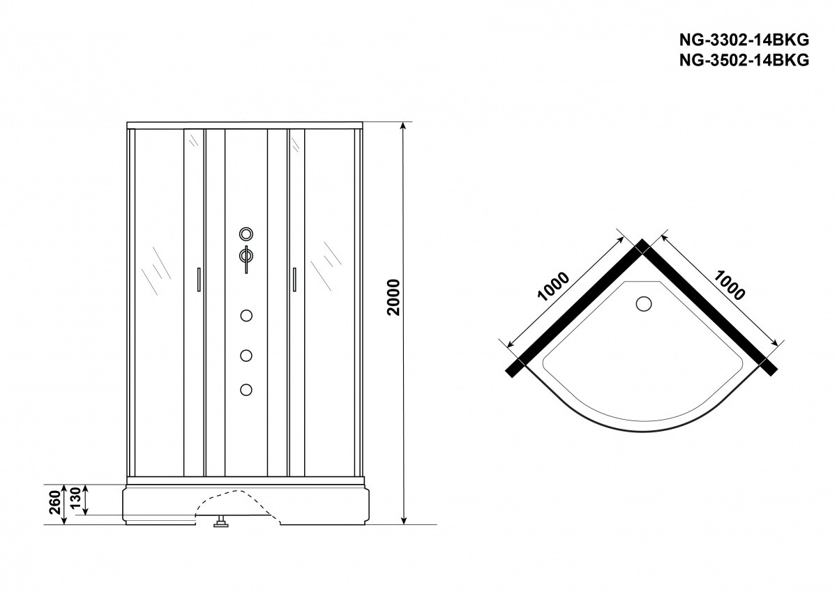 Niagara Classic NG 3502-14BKG Душевая кабина 100x100 Без крыши с гидромассажем 35021434BKG
