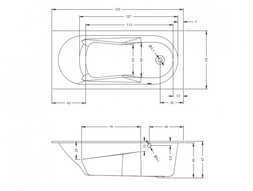 Riho Lazy Right ванна акриловая прямоугольная 170х75 BC3900500000000