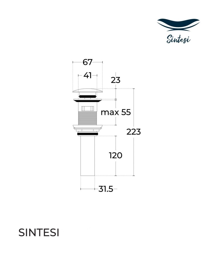 Донный клапан SinteSi хром, без переливного отверстия SIN-VF-40CH