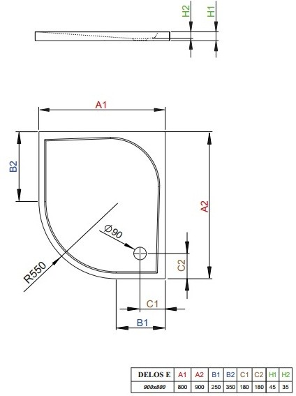 Radaway Delos E 90*80*4,5 R душевой поддон акриловый SDE8090-01R