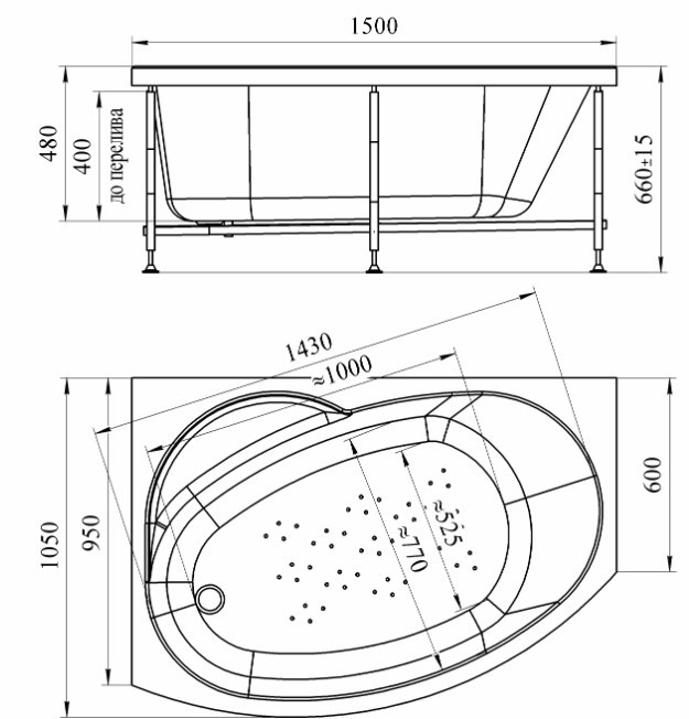 Wachter Монти 150x105 см ванна акриловая асимметричная с гидромассажем и фронтальной панелью хром правая