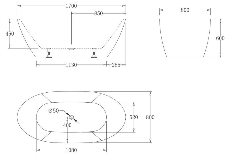 BelBagno ванна отдельностоящая овальная 170х80 BB77-1700-W0