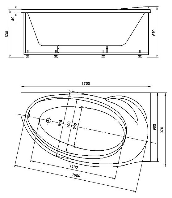 Azario Paolina панель фронтальная к ванне 170х97 AV.0071170F правая