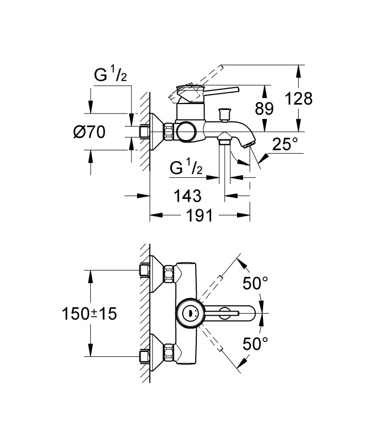 Grohe BauClassic 32865000 смеситель для ванны хром