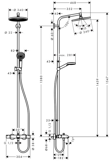 Hansgrohe Crometta Showerpipe 27320000 S 240 1 Jet Душевая система с изливом