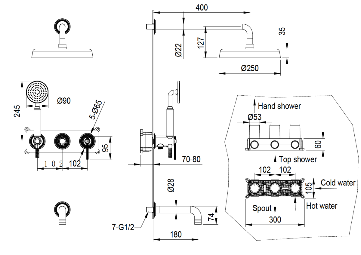 Душевая система Boheme Eterna Gold 174-2-G