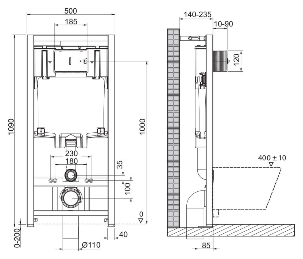 BB002-80/BB005-PR-CHROME Система инсталляции для подвесных унитазов BelBagno BB002-80 с кнопкой смыва BB005-PR-CHROME