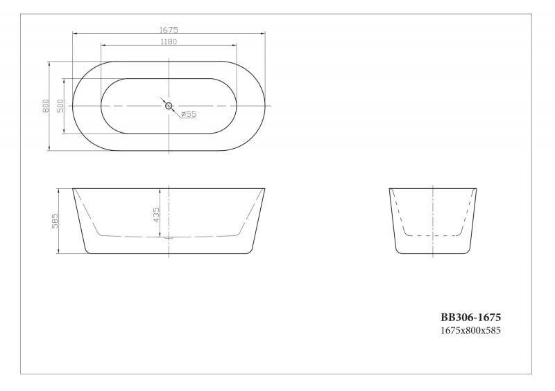 BelBagno ванна отдельностоящая овальная 167х78 BB306-1675