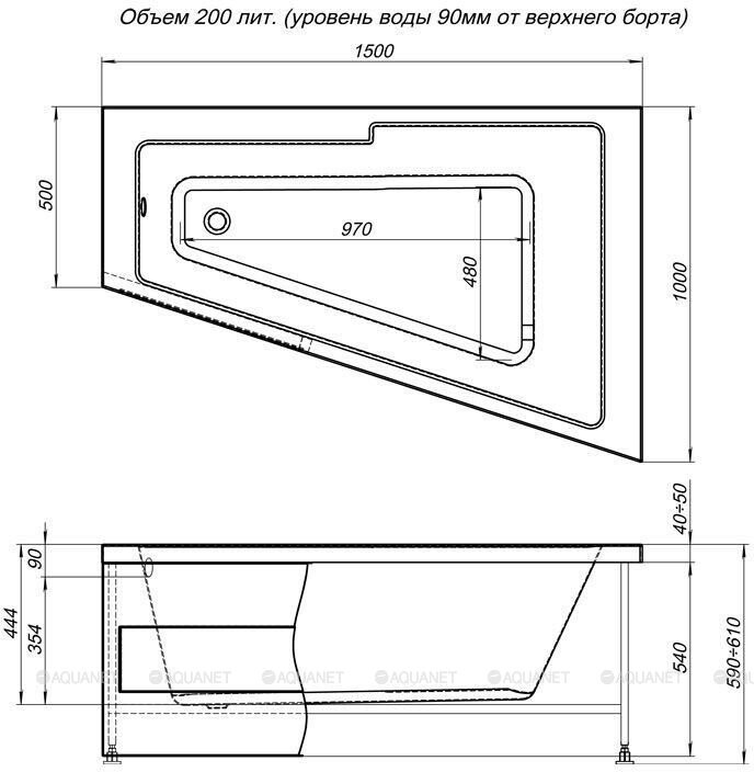 Акриловая ванна Aquanet Accord 150x100 R 00210271