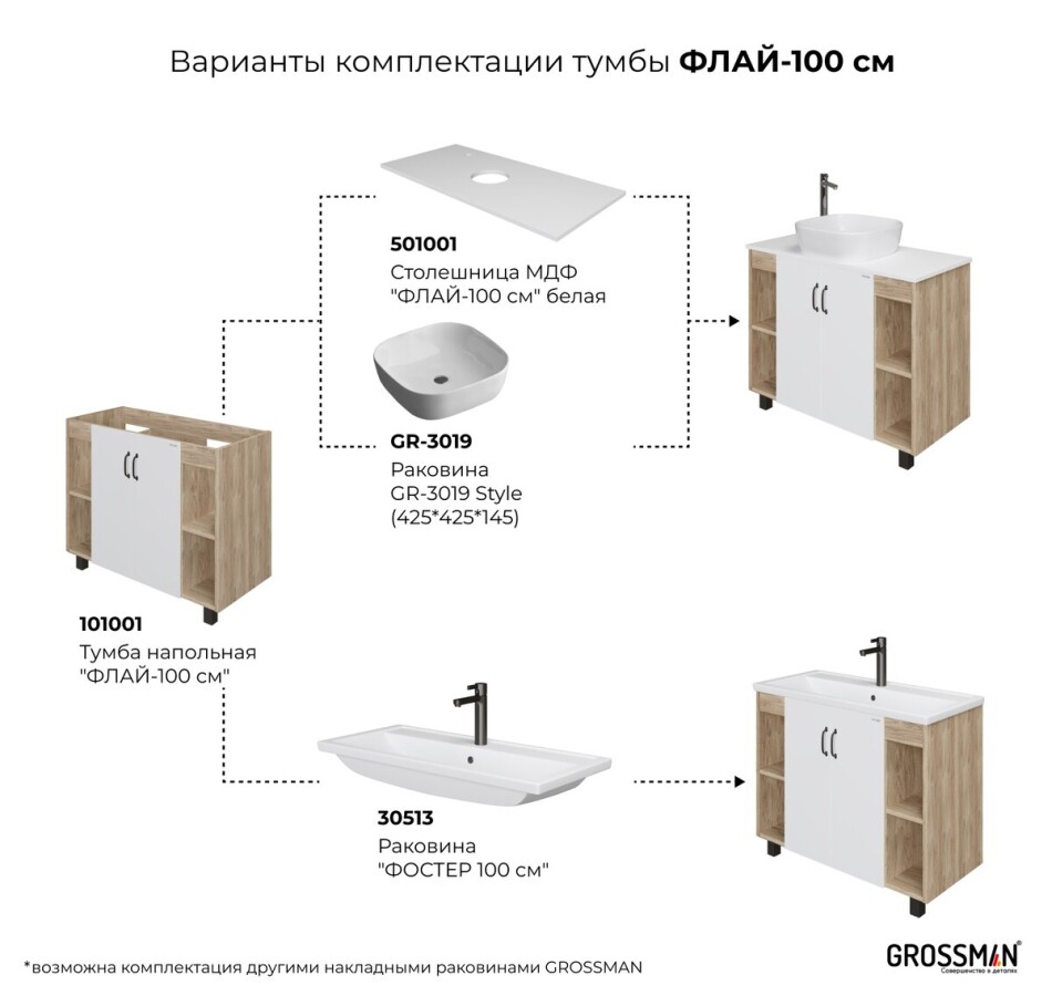 Тумба напольная Grossman "ФЛАЙ-100 см" дуб сонома/белая 101001