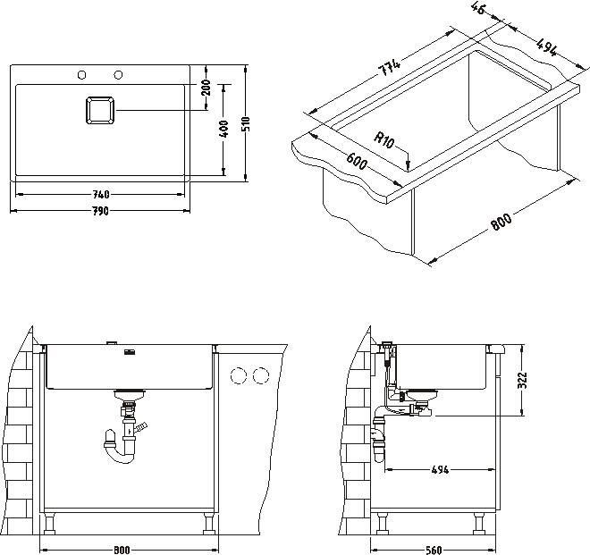 Мойка Alveus Stylux 40 1084292 нержавеющая сталь satin L/R 79x51 см