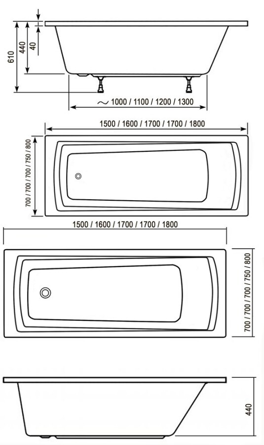 Ravak Domino Plus150*70 ванна акриловая прямоугольная C641R00000