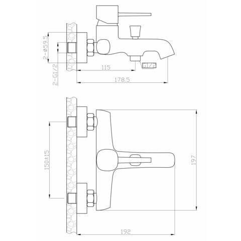 Смеситель для ванны без аксессуаров Comforty FE074E-CGT Графит