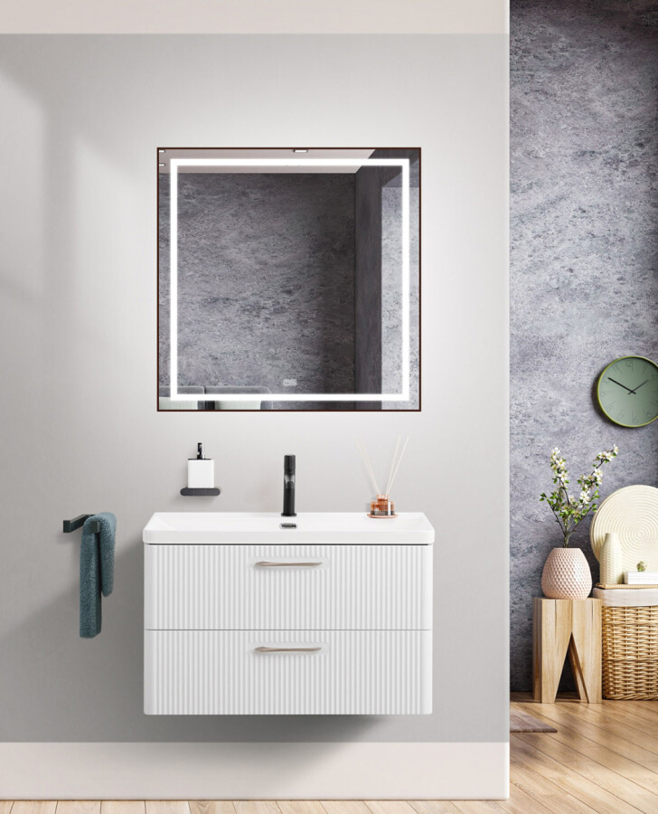 Подвесная тумба с раковиной Belbagno DUE 80 см Белый металлик DUE-800-2C-SO-BM-P BB-8076-3-80