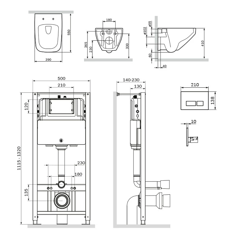 Am.Pm Inspire 2.0 унитаз подвесной с инсталляцией и клавишей смыва IS47051.50A1700