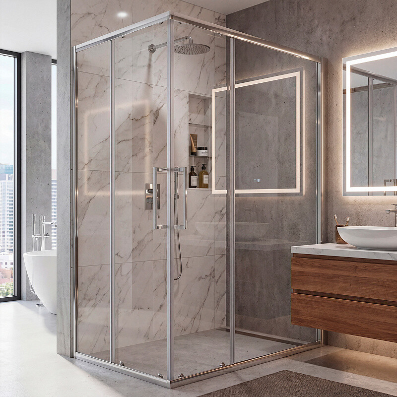 Душевое ограждение Loranto 120x80x190 раздвижная дверь, универсальная, прозрачное стекло 6 мм, профиль хром CS-AB01C-128