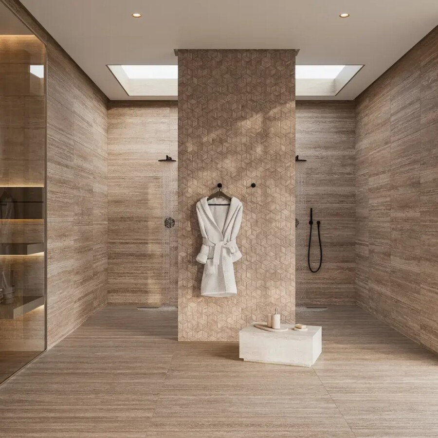 Керамическая плитка Декор Kerama Marazzi Прованс Про Травертин мозаичный микс матовый обрезной 34,5x37x0,9 KMD2MSM019BR