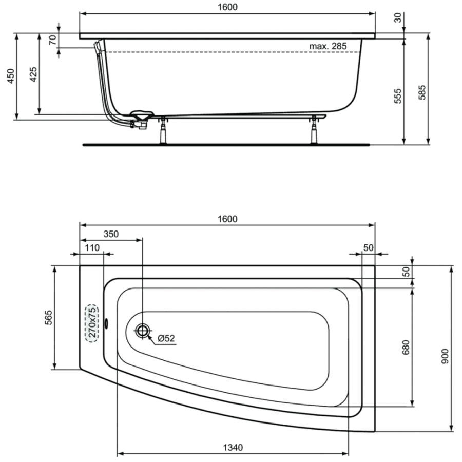 Ideal Standard i.life ванна акриловая правая 160х90 T476901