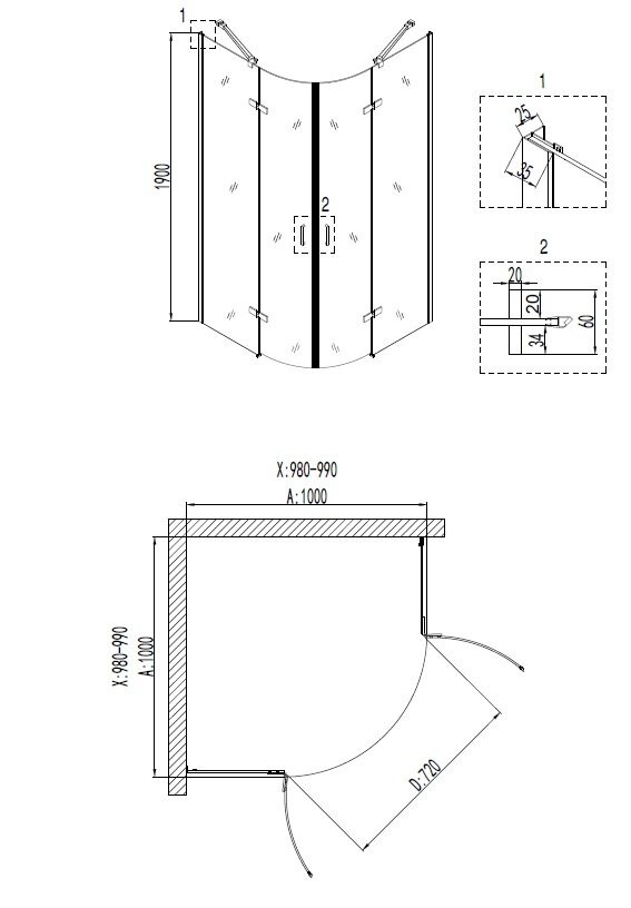 Душевой уголок 100x100 Niagara Nova NG 6816-08 68160811BLACK