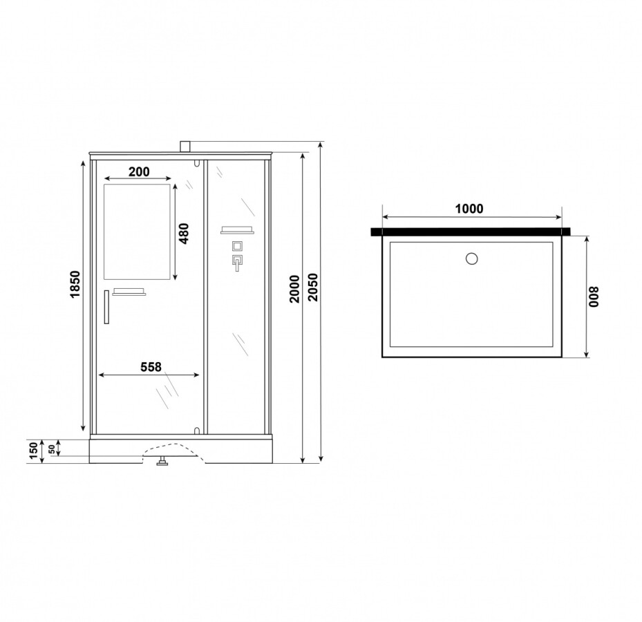 Niagara Standart Душевая кабина 100x80 Без крыши ST100/80/15Q/BK