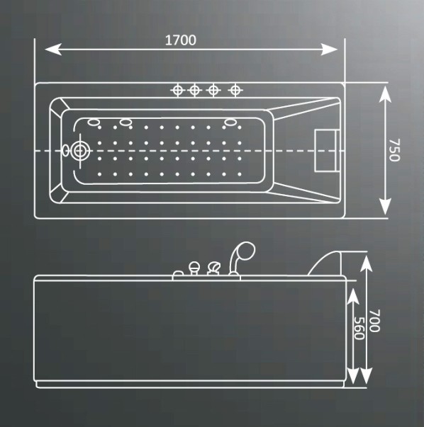 Ванна гидромассажная Appollo AT-9012 170х75 см прямоугольная